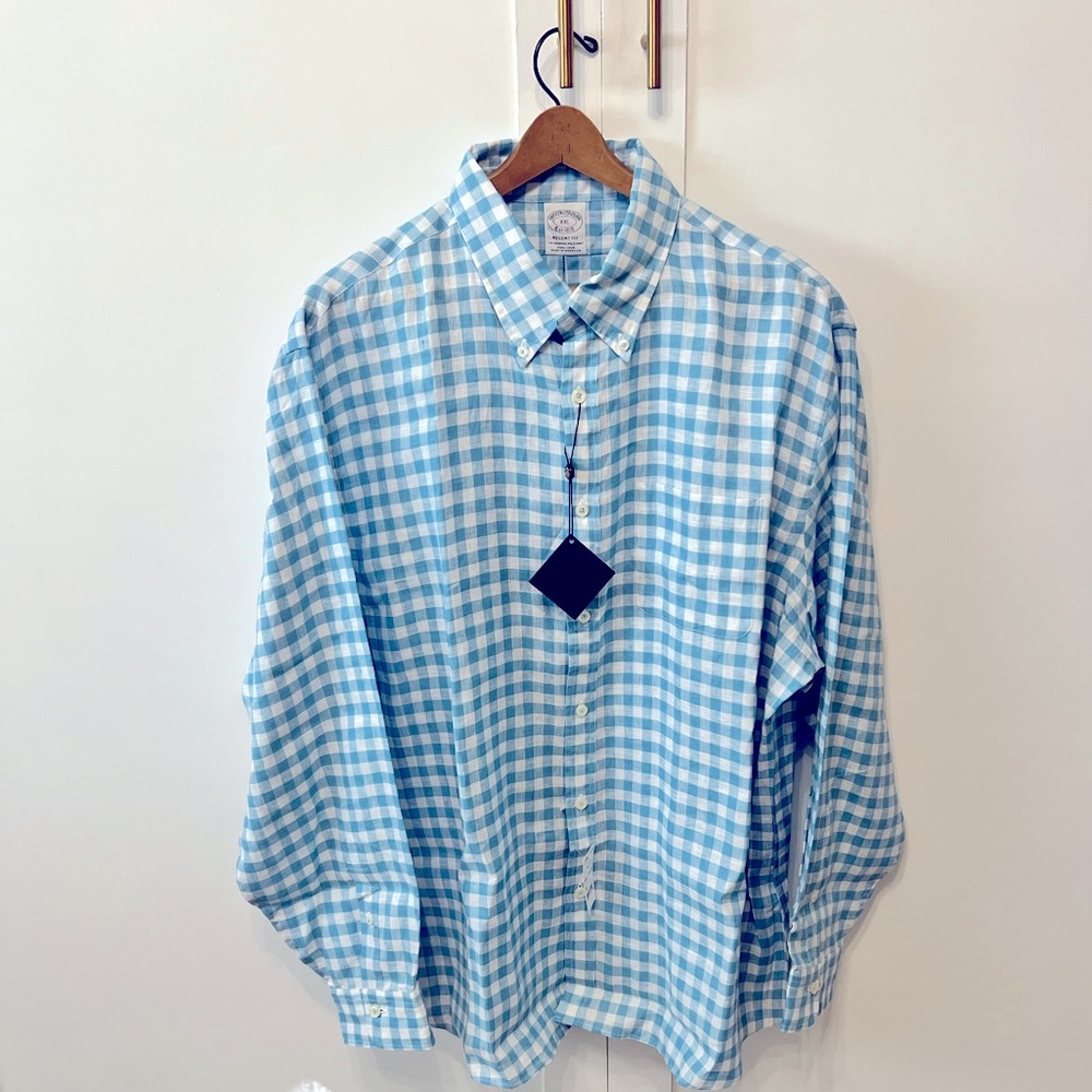 Brooks Brother Gingham Irish Linen Shirt NWT